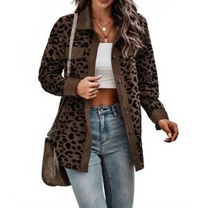 NEW ELOOK corduroy printed shirt jacket shacket in leopard